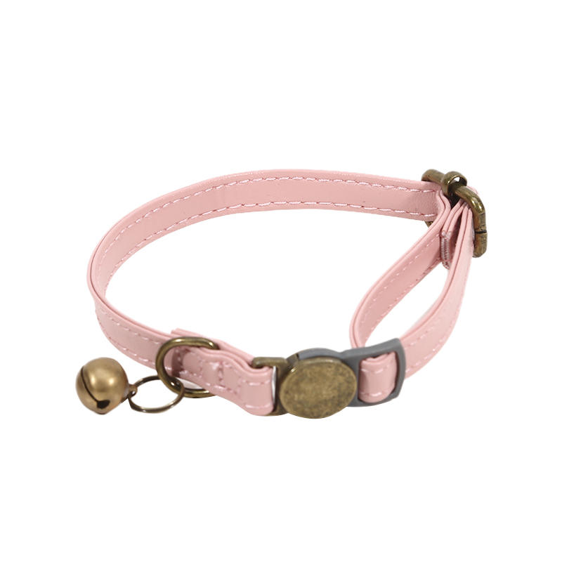 Vintage Cat Collar Breakaway Personalized Adjustable Leather Pet Collar with Bells and Quick Release Buckle