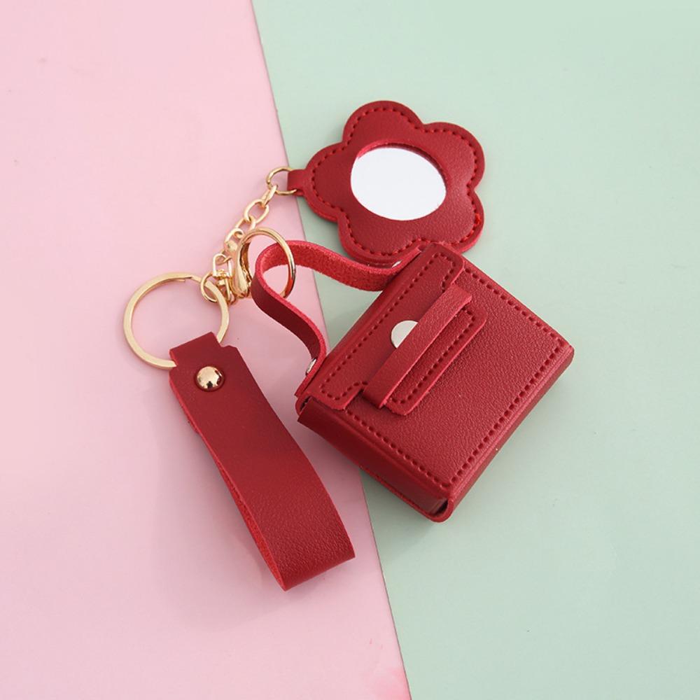 Kreativer PU-Leder Mini-Taschen-Schlüsselanhänger Cartoon mit Spiegel Ohrhörer-Taschen-Schlüsselanhänger Mädchen Handtaschen-Anhänger Aufbewahrungstasche