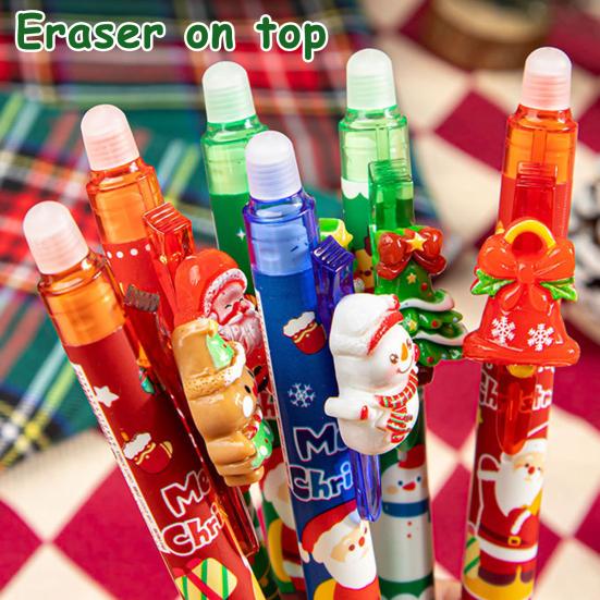 6 Stück Weihnachten Radierbare Gelstifte Niedliche Einziehbare Blaue Tintenstifte mit 0,5 mm Feiner Spitze Cartoon Schulbürobedarf