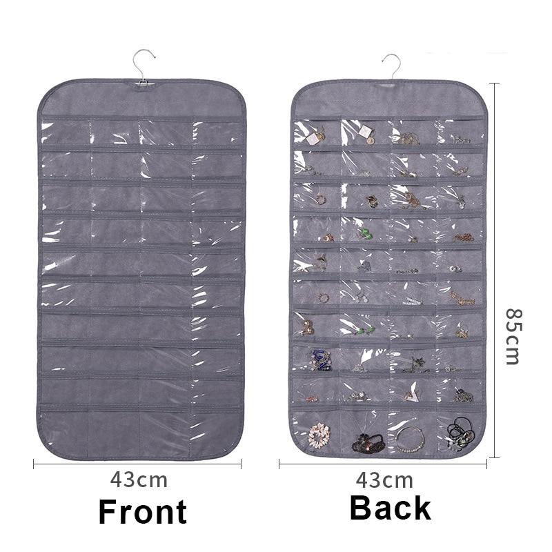 

1 шт. Подвесной женский органайзер для украшений на 80 карманов, Держатель для серег, ожерелий, браслетов, колец, аксессуаров серый