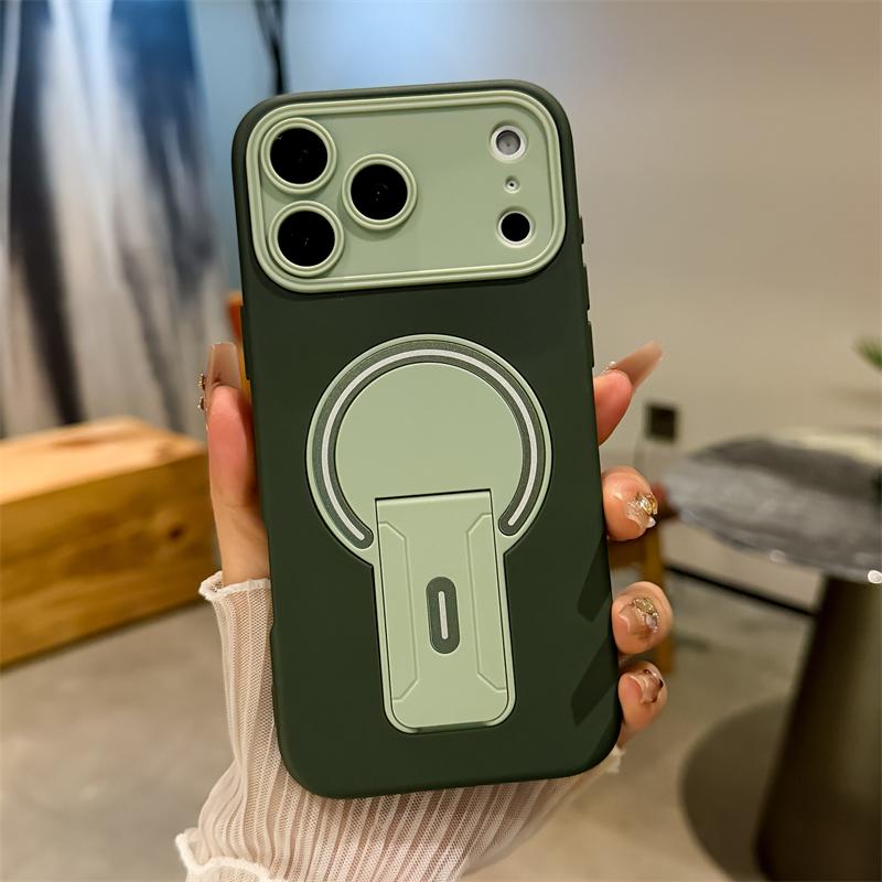 Luxury Fold Stand Holder Magnetic For Magsafe Matte Case for iPhone 17 16 15 14 13 12 11 Pro Max Plus Large Window Bumper Cover