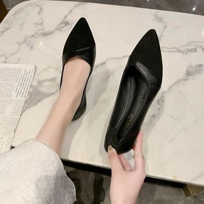 Schwarze Leder Freizeitschuhe für Damen mit spitzer Zehenpartie, Splicing, Frühling, Luxusmarke, Gesellschaftlich, Hohe Qualität, Mode, 39 Damen Ballerinas