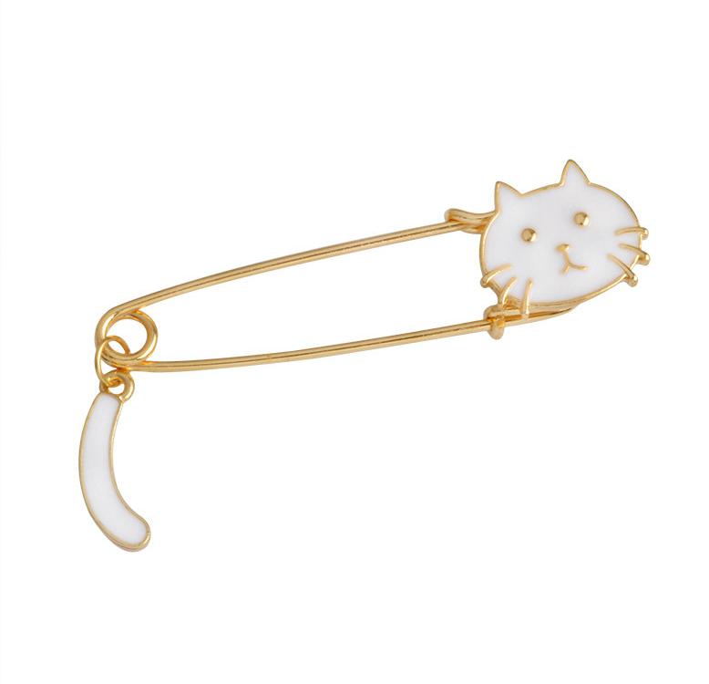 Fashion Cute White Black Cartoon Animal Sprouting Drip Oil Kitten Tail Tail Brooch Women And Children T-shirt Pins белый