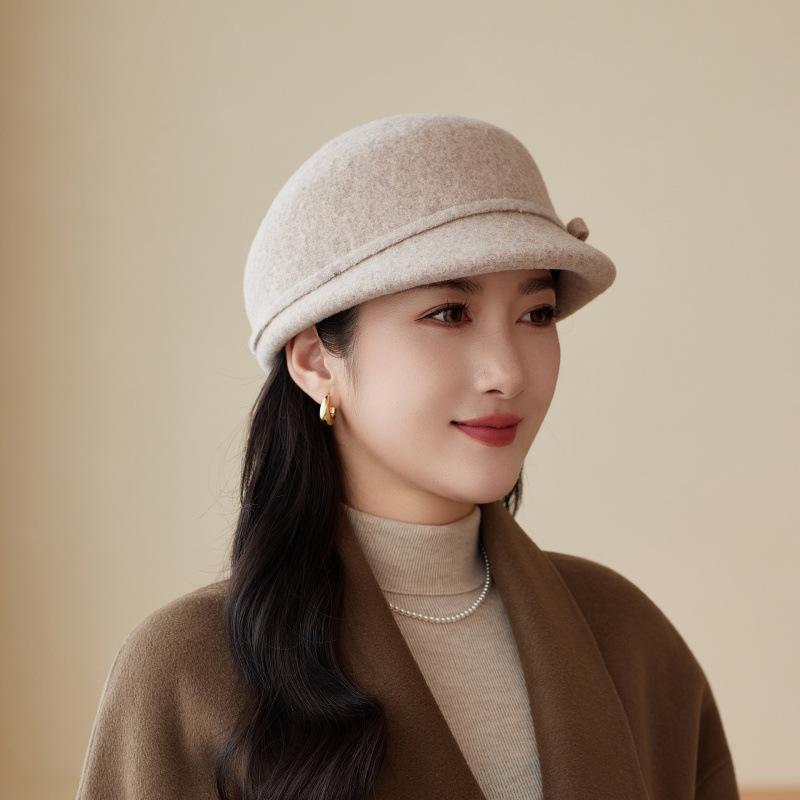 Hat Female Autumn and Winter Woolen Small Fragrant Wind Elegant Bucket Hat Outdoor Retro Felt Hat ·