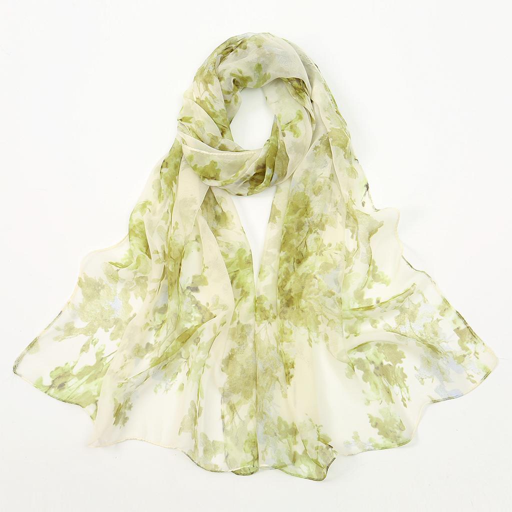 Georgette Floral Printed Shawl Chiffon Silk Scarf Lightweight Neck Scarf Summer Neck Sun Protection Silk Scarf Shawl 160*50cm