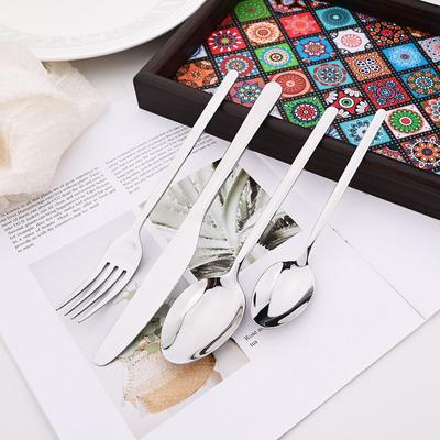 4pcs Silver Metal Cutlery Set Mirror Stainless Steel Dinnerware Set Knife Fork Coffee Spoon Flatware