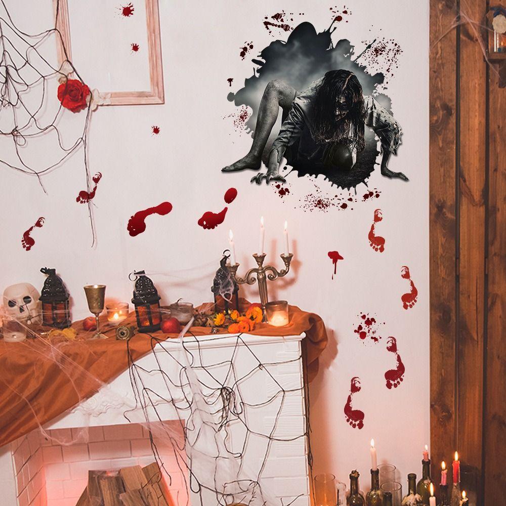 2 Pcs/set Skull Horror Grabber Sticker Cover Clown Halloween Toilet Sticker Bloody   Horror Party