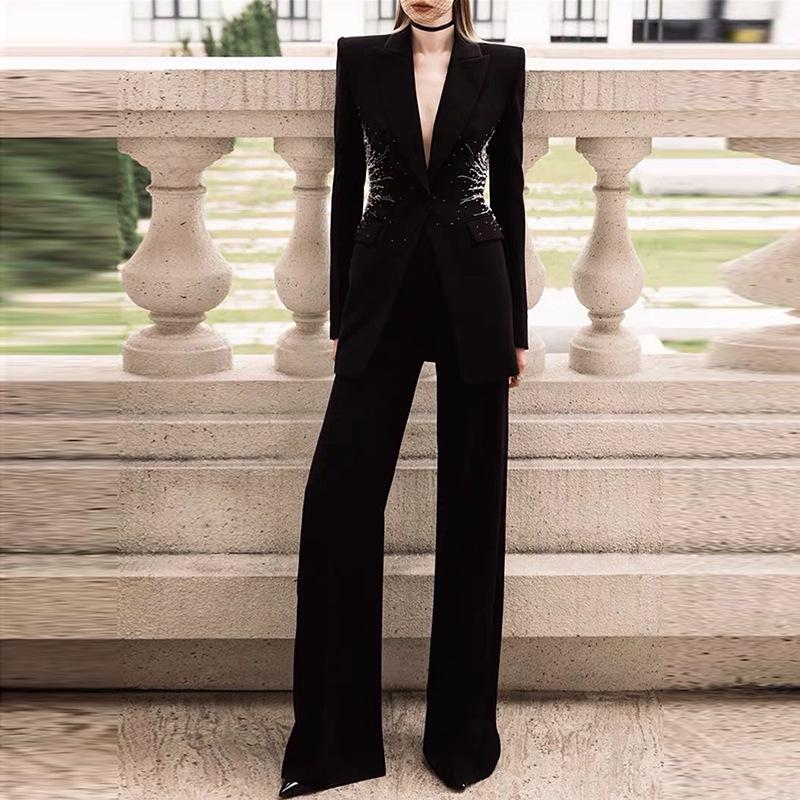 High-End Rhinestone Beaded Suit & Pants Set - Early Spring 2026 Collection