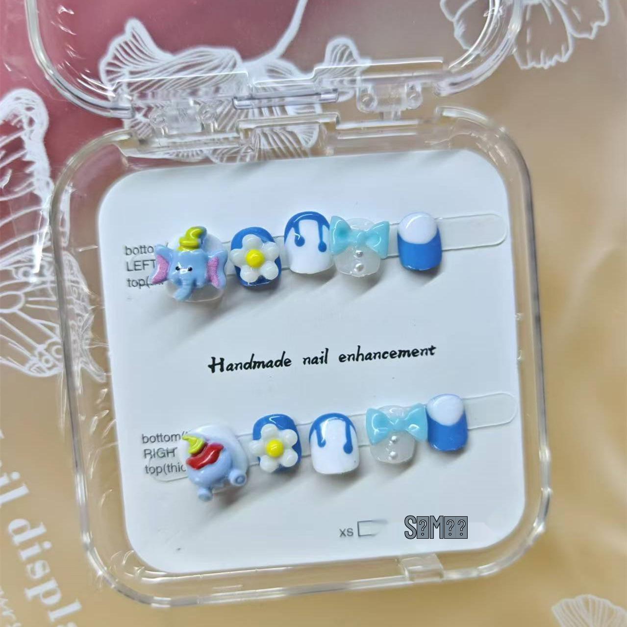 

Дамбо Накладные ногти ручной работы: Милые короткие квадратные/круглые мультяшные дизайны для детей Large