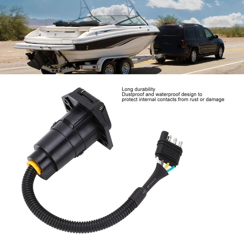 Trailer Adapter 4 Way Flat to 7 Way Round Blade Light Plug Wiring Connector with Mount Bracket for Commercial Vehicles