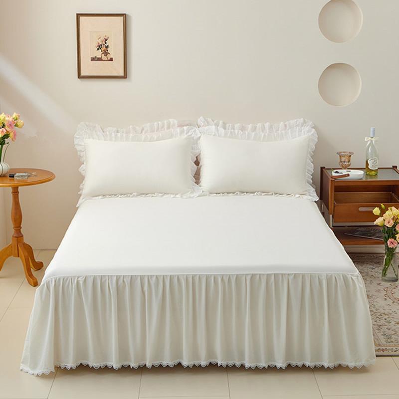 1ks Volán na postel 100% bavlna Přehoz na postel Krajkový styl Přehoz Jednobarevné Ložní prádlo Domácí Potah na matraci falda de cama (Žádný povlak na polštář)