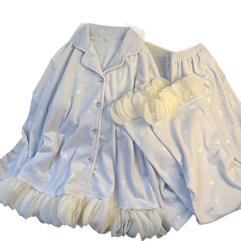 Women's Luxury Sea Island Velvet Pajamas: Soft, Warm Butterfly Design for Autumn and Winter