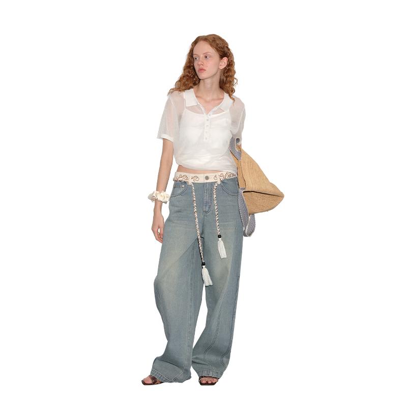 Women s Linen Blend Translucent Short Sleeve Polo Shirt L