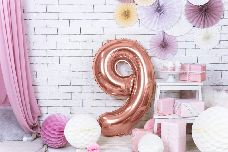 Partydeco Balon Foliowy Cyfra 9 86Cm Rozowe Zloto