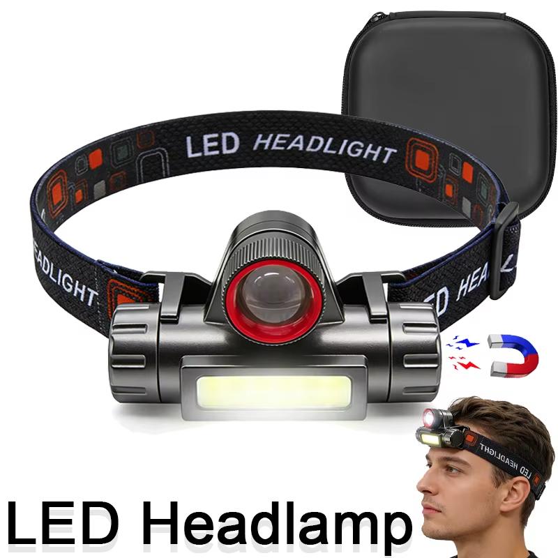 Portable Mini Powerful LED Headlamp XPE+COB USB Rechargeable Hunting Headlight Waterproof Head Torch with Tail Magnetic