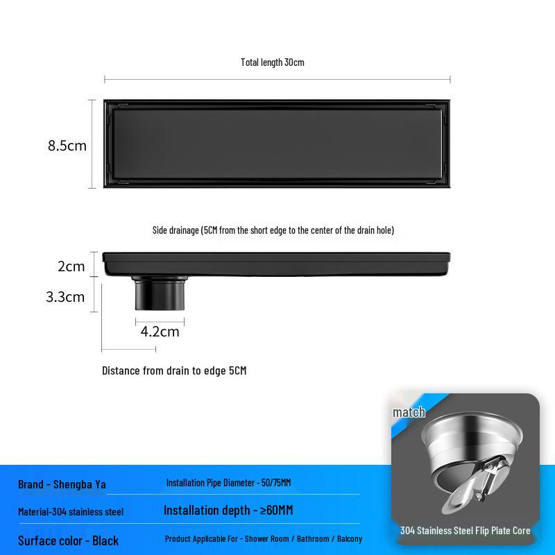 Bright Light 304 Stainless Steel Invisible Floor Drain - Odor-Resistant for Hotel Showers