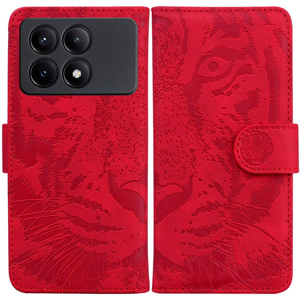 PU Leather Phone Stand Shell for Xiaomi Poco X6 Pro 5G/Redmi K70E 5G Cover Tiger Imprinted Pattern Case