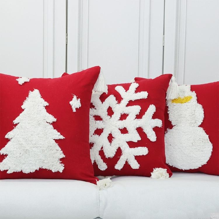 Christmas Tufed Pillow Cover Cotton Embroidered Couch Living Room Bedroom