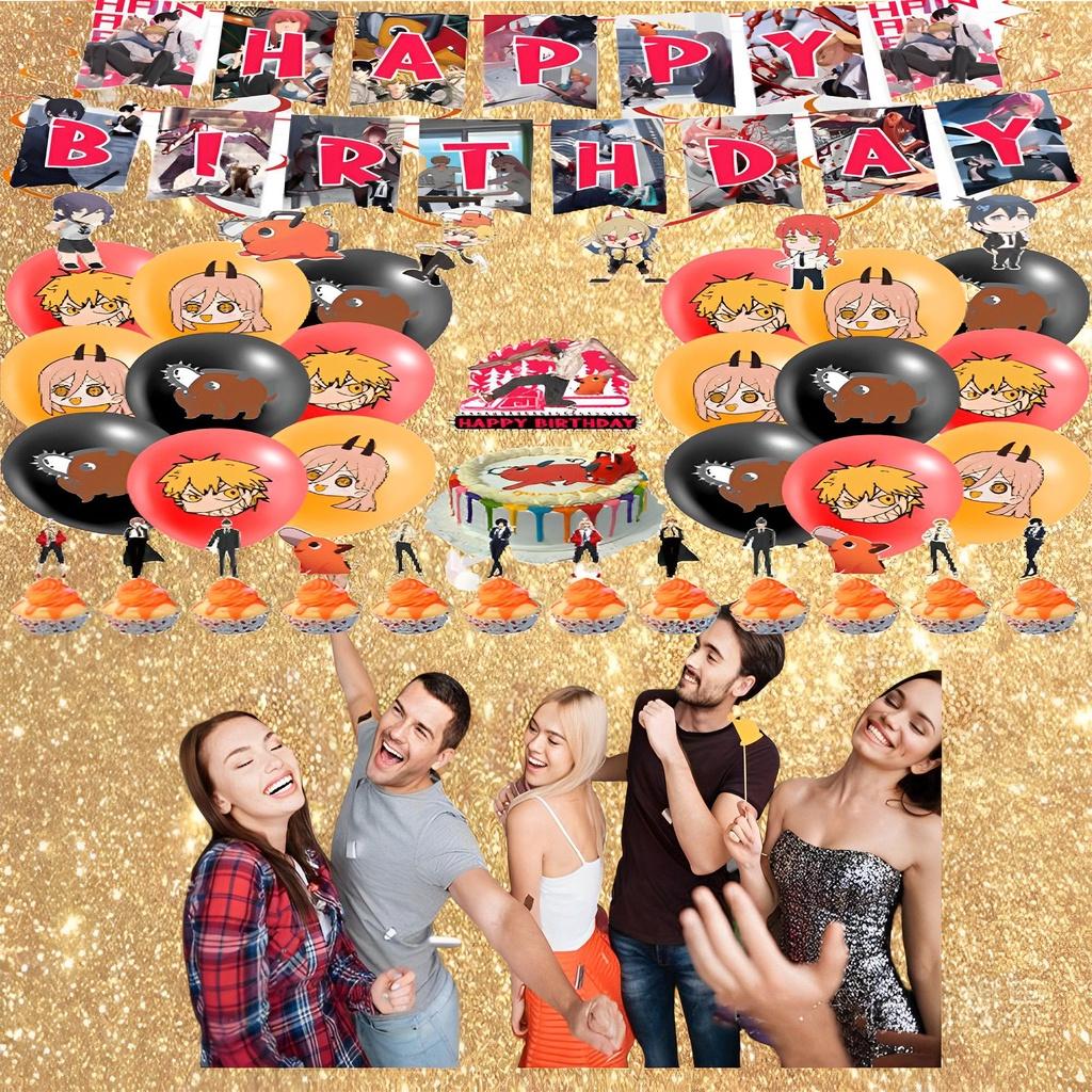 Fantastické potřeby na narozeninovou oslavu Chainsaw Man Dekorace Balónky Vlajka Topper na dort DIY