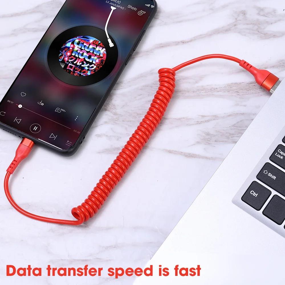 Coiled USB C Cable Car Charger Cable 66W 5A Super Quick Charging Mobile Phone Data Cables Retractable Android Auto Wire Cord