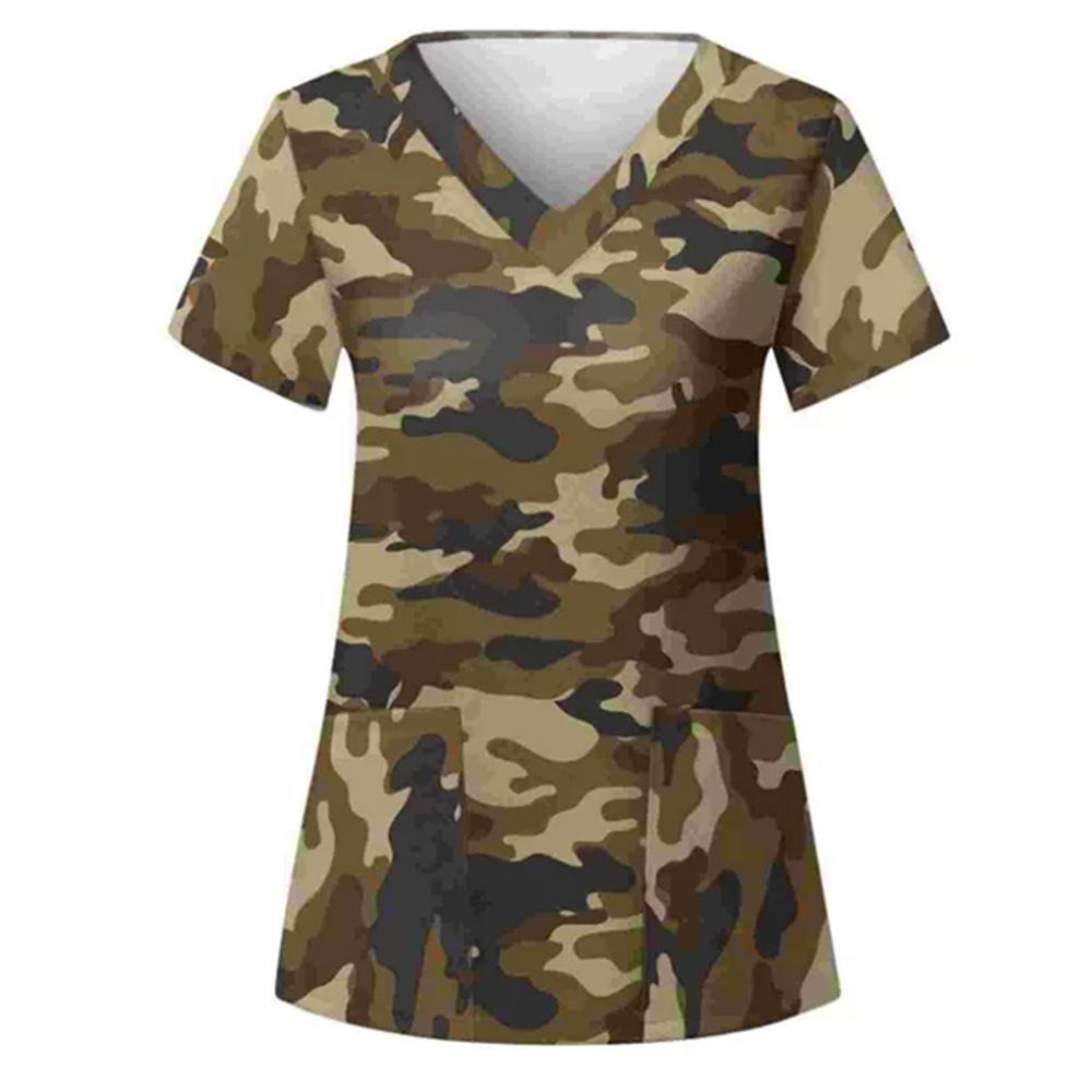 Vêtements de travail amples à manches courtes et imprimé rayé pour femmes, Uniformes médicaux, Tuniques avec poches, Accessoires d'uniformes d'infirmière