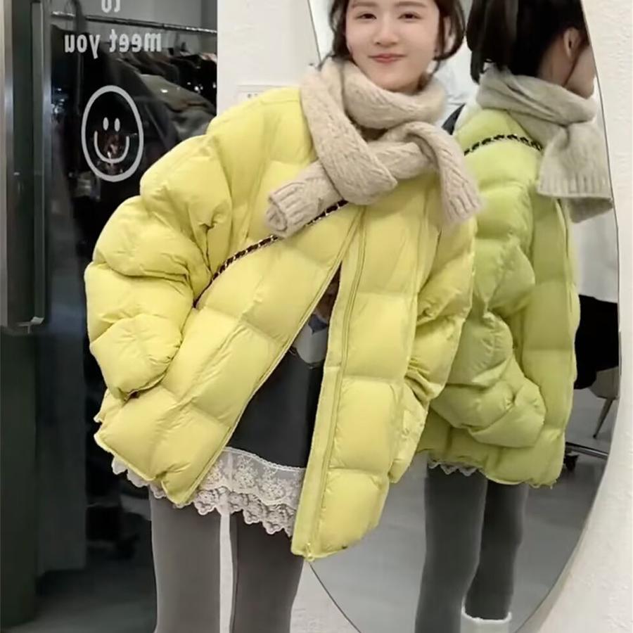 

Однотонная одежда из пушистого хлопка с круглым вырезом и прессованной линией, женская, 2025, зимняя, взрывная мода, теплая одежда-хлеб M жёлтый