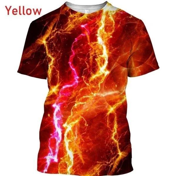 Summer Round Neck 3D Personalized Lightning Print Top Fashionable Casual Short Sleeved Men's T-shirts