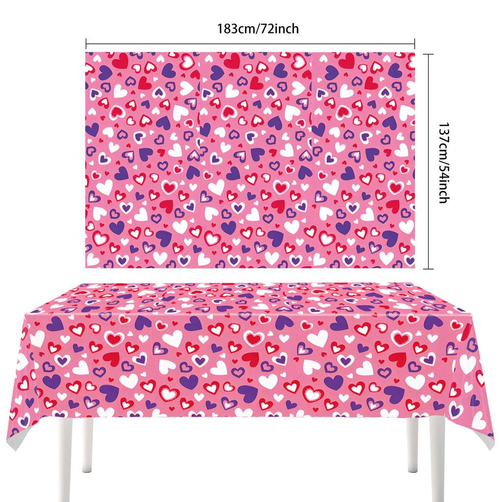 Pink Love Heart Valentine's Day Disposable Tablecloth