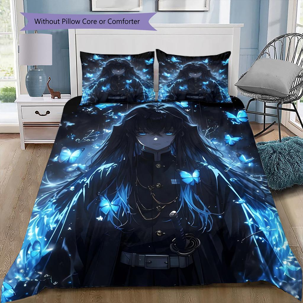 Set Copripiumino Trapuntato con Motivo Anime Federe Decorazione Casa Regalo di Compleanno (1 * copripiumino + 2 * federa, senza nucleo)