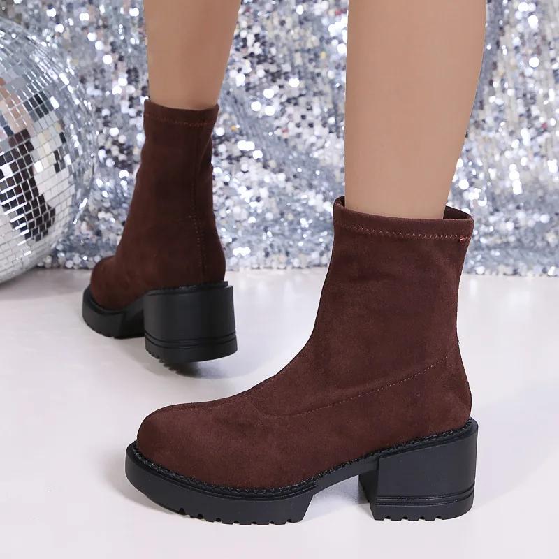 Fashion Women's Boots 2024 Winter New High Heel Black Shoes Platform Women Ankle Boots Comfortable and Elegant Versatile Ladies Shoes