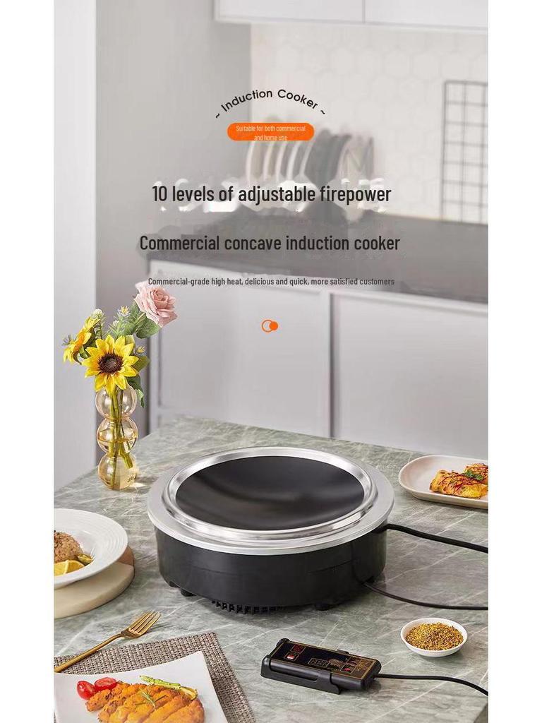 Leistungsstarker gebogener Induktionskocher mit eingebautem Topf und Kabelsteuerung
