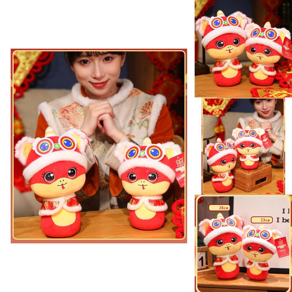 New Year Chinese Mascot Snake Plush Toy Wear Tang Suit Hat Cartoon Doll Gift