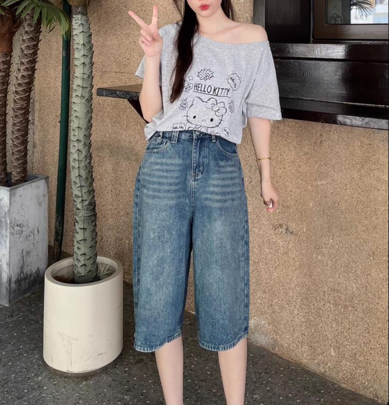 Women s New Tang Wide-Leg Seven-Point Jeans - Summer 2026 Relaxed Straight-Leg Style 3XL