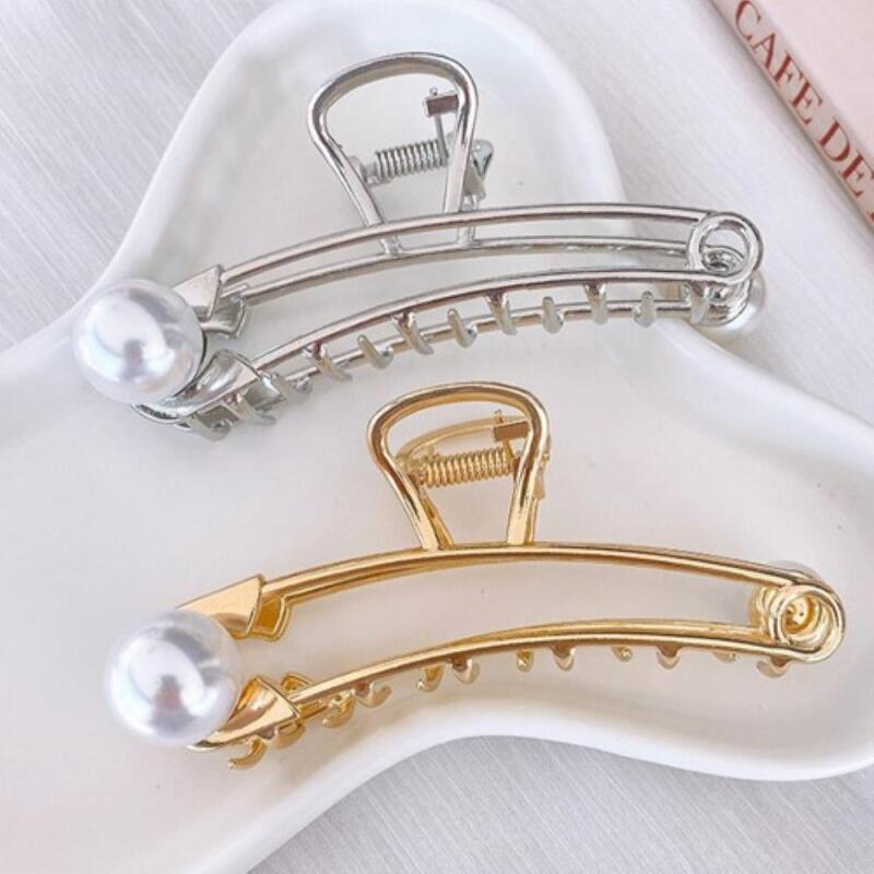 Women s Daily Big Clip Big Pearl Hair 2-Piece Set CD7725_Silver+Gold