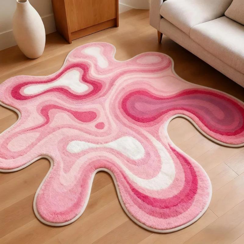 Gradient Coloured Irregular Shape Soft Puffy Rug Living Room Bedroom Rug Modern Home Decoration