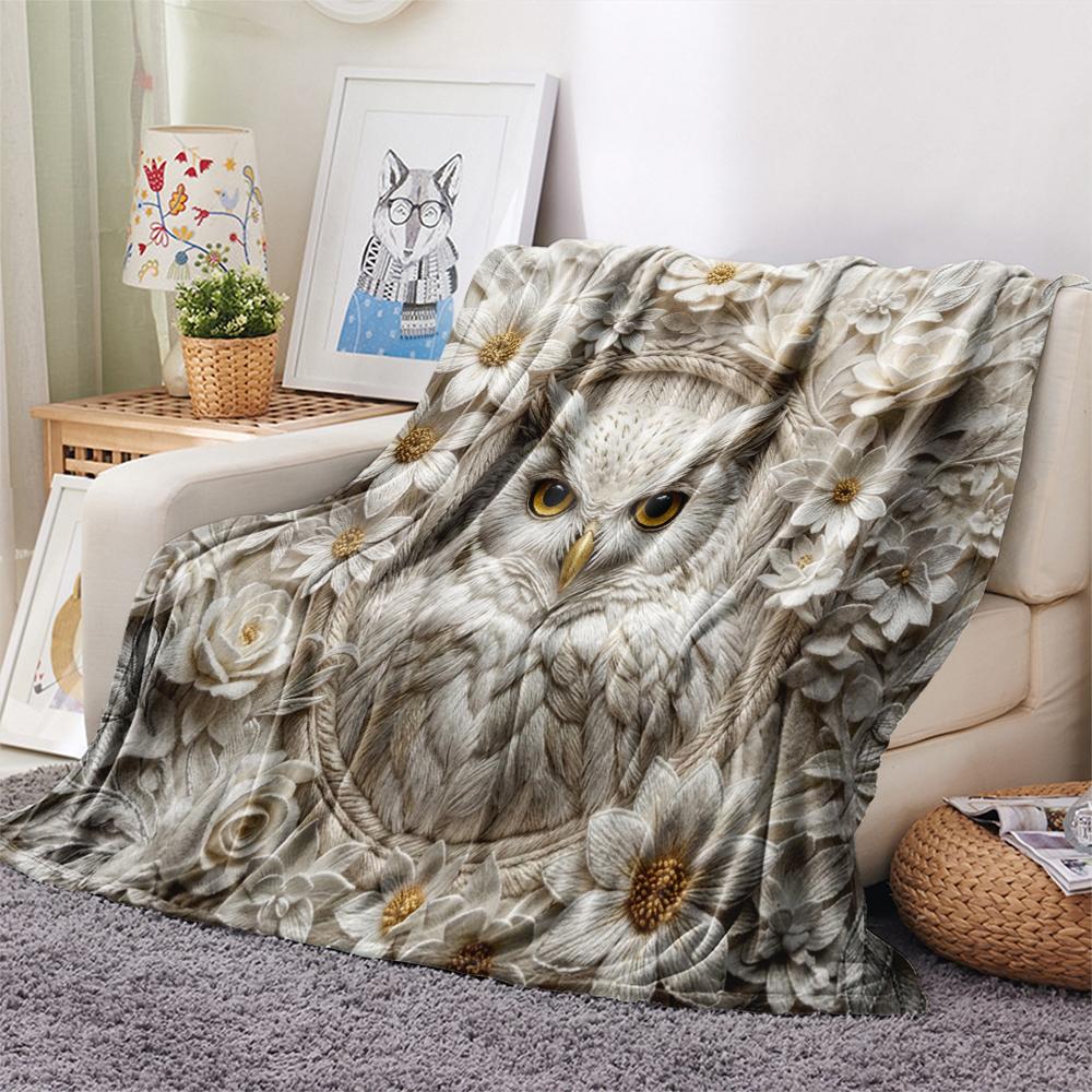 1Pc owl Print Flannel Blanket, High quality Comfortable for All Seasons, Home Decor, Warmth and Comfort, Perfect for Christmas Gifts W67