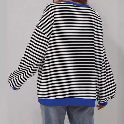 2024 Lente Gestreept Ronde Hals Lange Mouw Kleurblok Pullover T-shirt
