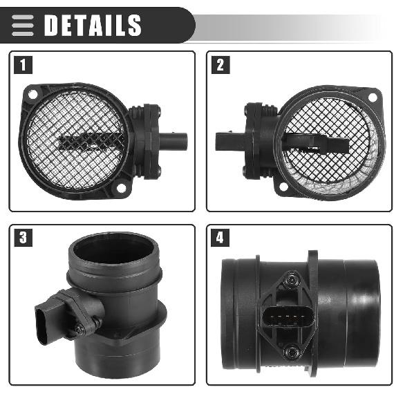 Motoforti Air Flow Sensor Meter, MAF Sensor Airflow Replacement, for VW Beetle 2006-2010, Plastic, No.95560612300, Black