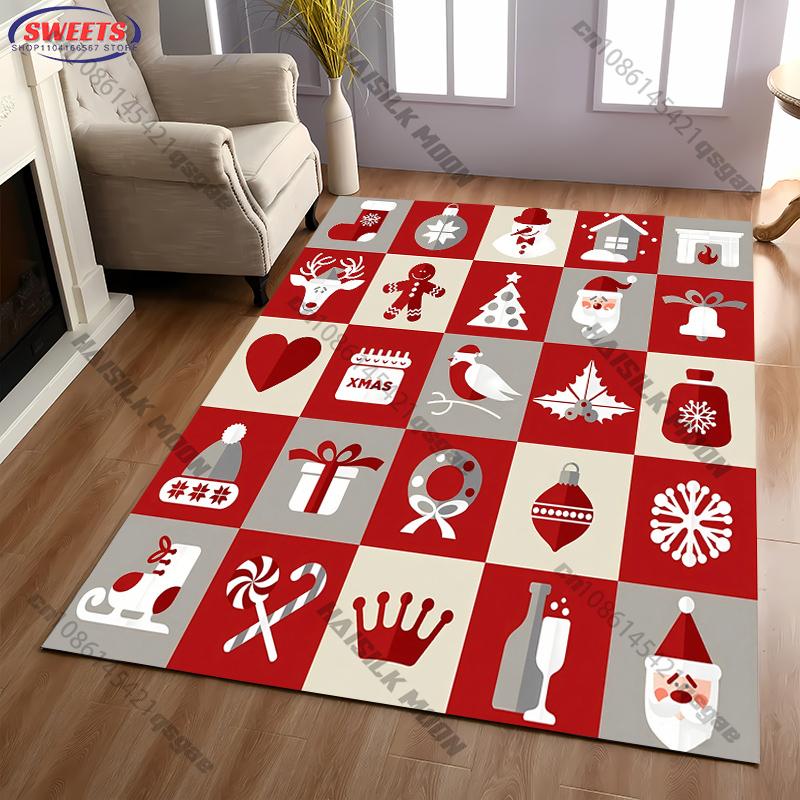 

3D Christmas Elements Palace Grid Theme Carpet LivingRoom Bedroom Sofa Christmas Decorative Mat Kids Play Soft Non-slip Rug Gift 40x60cm (16x24in)