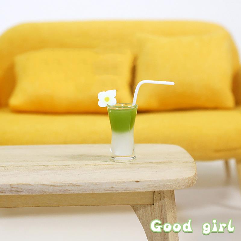 1Pc 1:12 Dollhouse Miniature Food Juice Fruit Tea Goblet Drink Bottle Milkshake Ice Cream Model For Dolls House Kitchen Food Toy