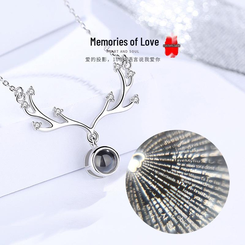 Sterling Silver  I Love You  Projection Necklace - 100 Languages Clavicle Chain for Women