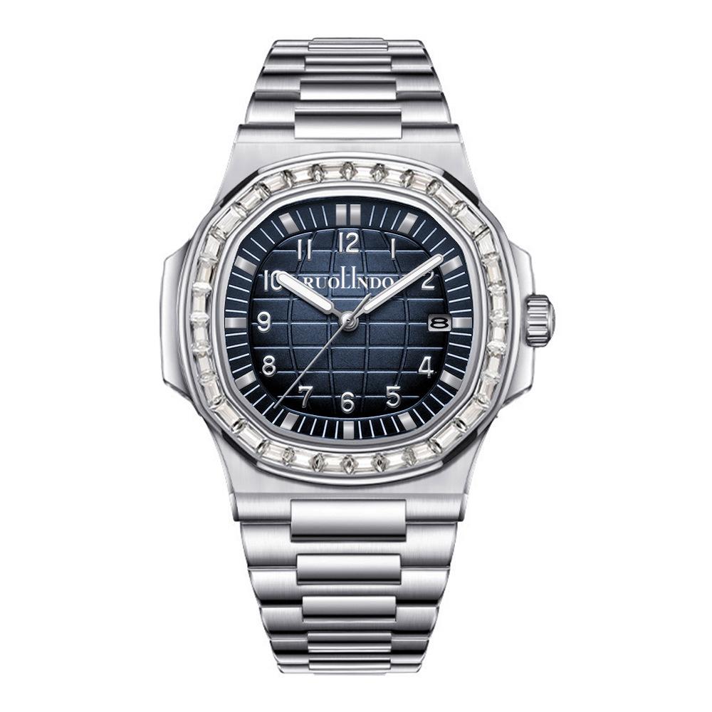 Square Watch for Men Waterproof Luminous Date Wristwatch Stainless Steel Quartz Watches