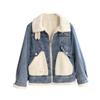 Winter Women Warm Fur Collar Denim Jackets Spliced Lapel Vintage Plush Zipper Parkas Girl's Casual Thick Coats Streetwear