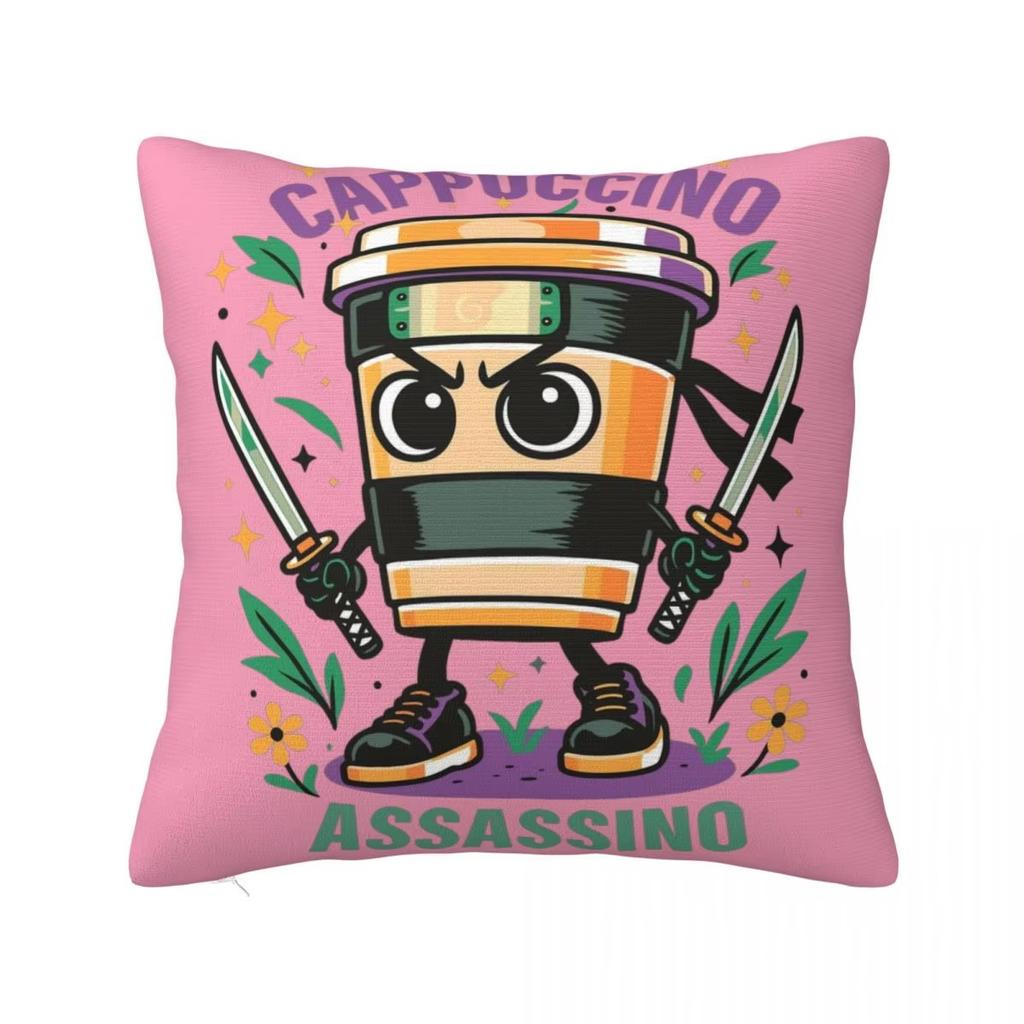 Italian Brain Rot Meme Pillow Cover Double Sided Tung Sahu Design Polyester Cushion for Sofa Bedroom Car Decoration
