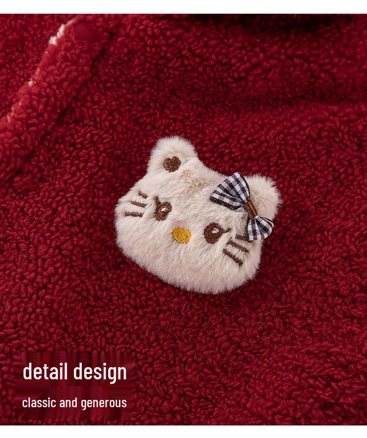 Dziecięcy Dziewczęcy Czerwony Zimowy Płaszcz Peleryna z Kapturem - Podszyty Polarem, Wiatroodporny