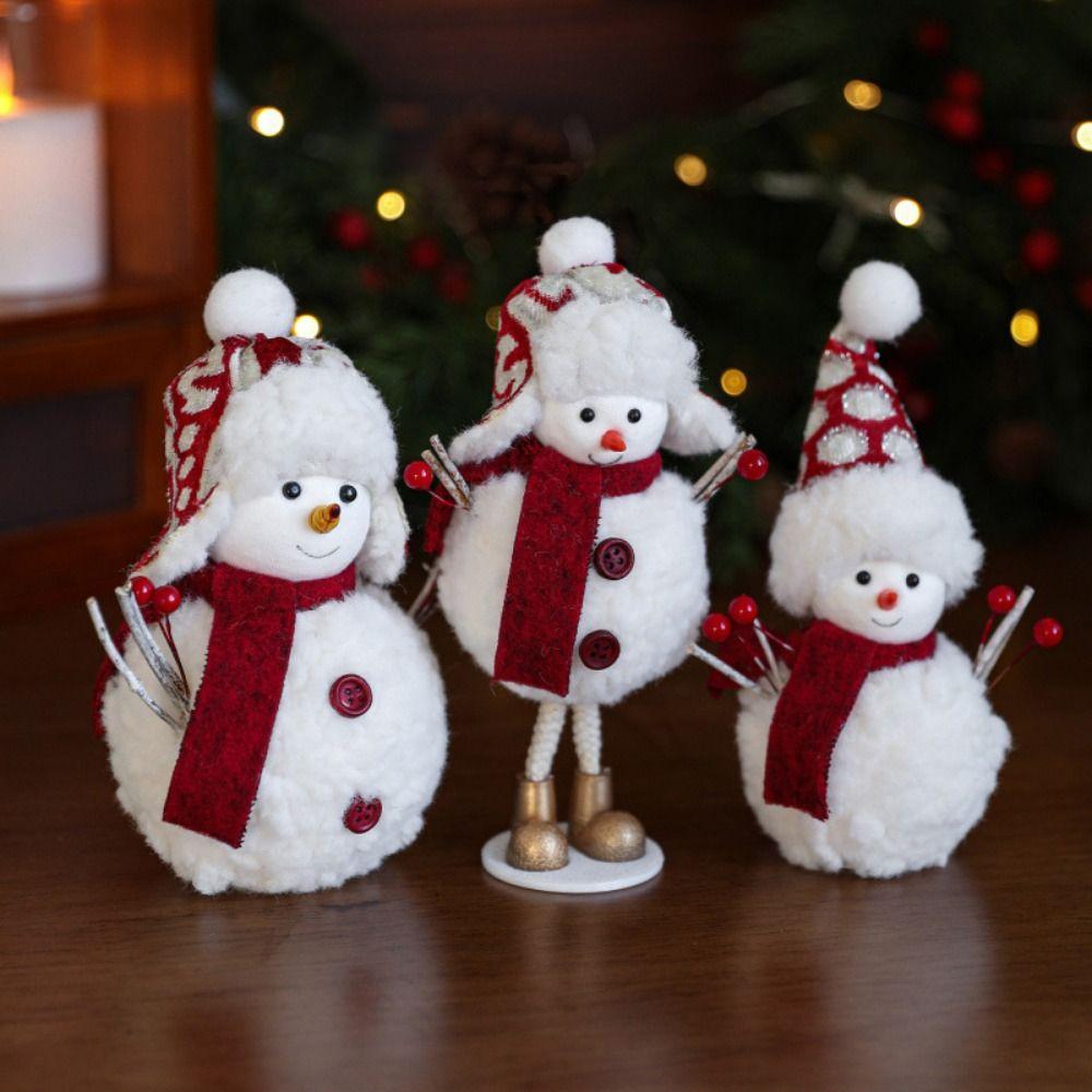 Cartoon Plush Snowman Doll White Snowman Statue Kawaii Christmas Snowman Ornaments  Happy New Year