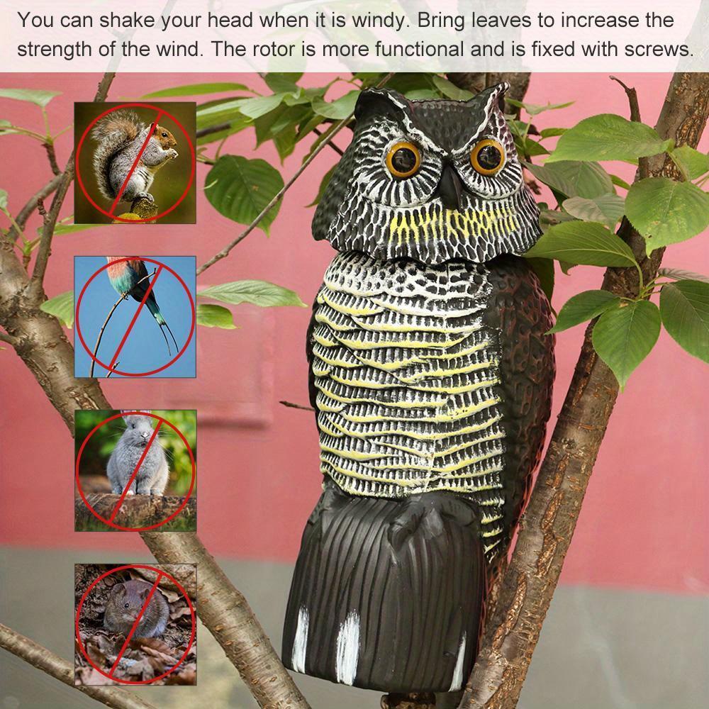 Realistic Fake Owl Decoy with Rotating Head - Black & Yellow Striped Bird Deterrent Sculpture for Garden, Yard, and Outdoor Use, Garden Bird Deterrent