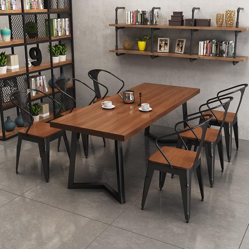 Retro Bistro Industrial Solid Wood Dining Table and Chair Set for Western Restaurants