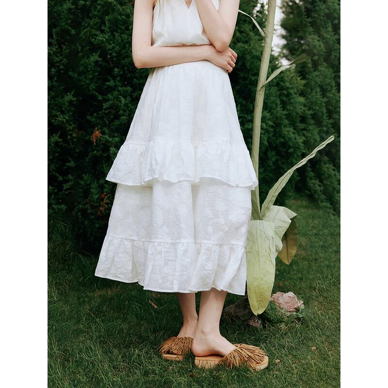 ELLE ESTER HSU White Ruffle A-Line Skirt L