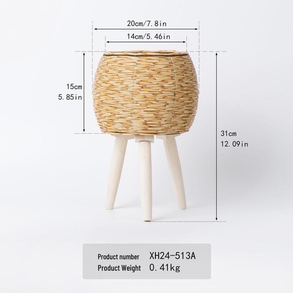 Indoor Faux Rattan Triangular Flower Stand - Creative Succulent Holder, Desktop Straw Woven Pot.